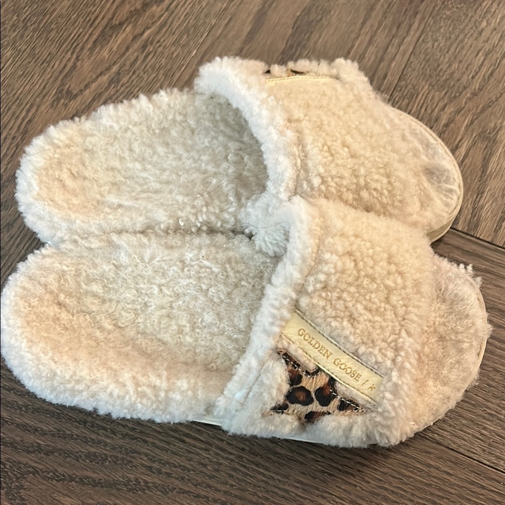 Golden Goose Cream Fuzzy Slippers